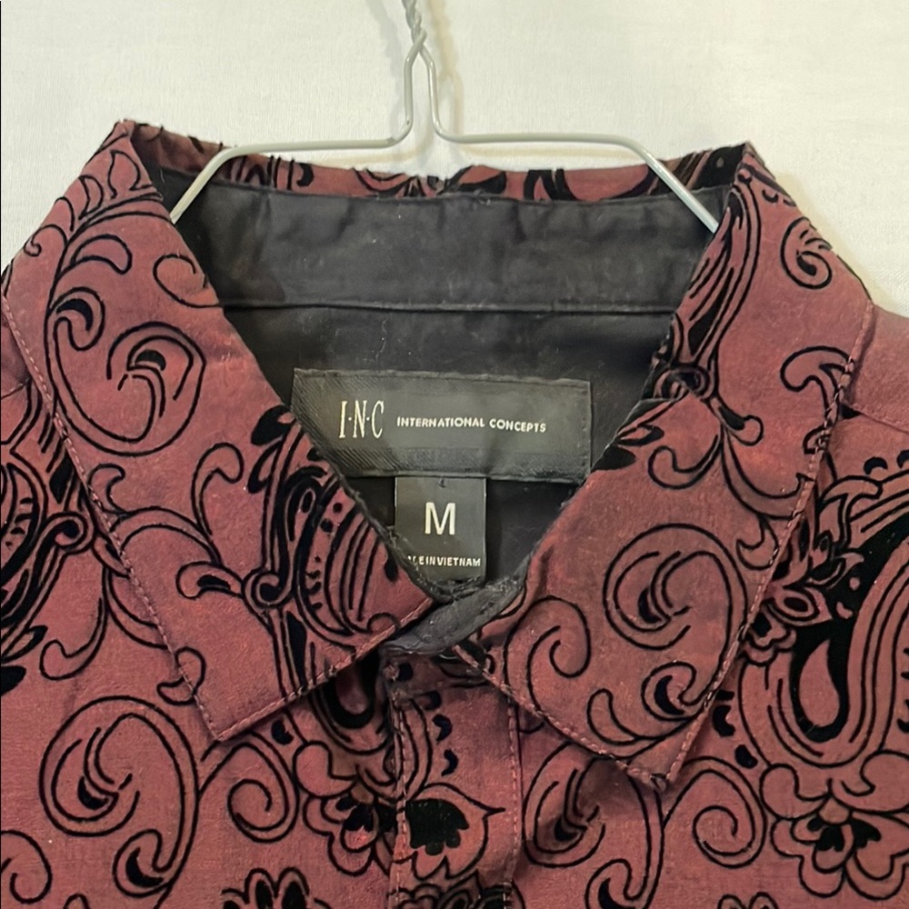 INC International Concepts dark cherry and Black velvet paisley Shirt
